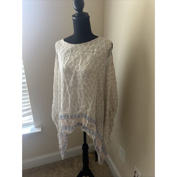 Angela made In Italy Top Blouse Flowy Fairy Boho Cream And Blue Oversized - Picture 3 of 8